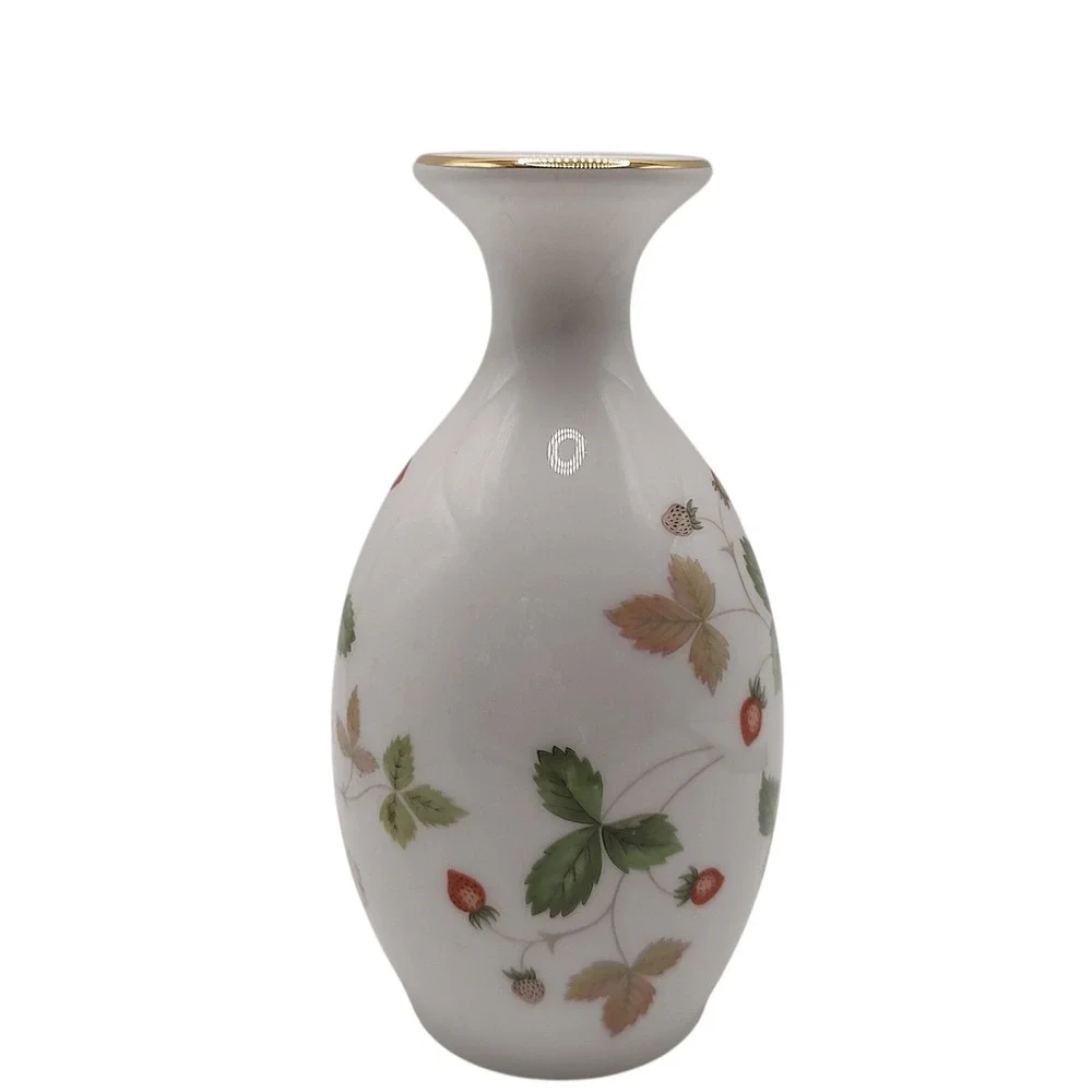 Vintage Wedgewood‎ Wild Strawberry Vase Bud Bone China Gold Rim made in England